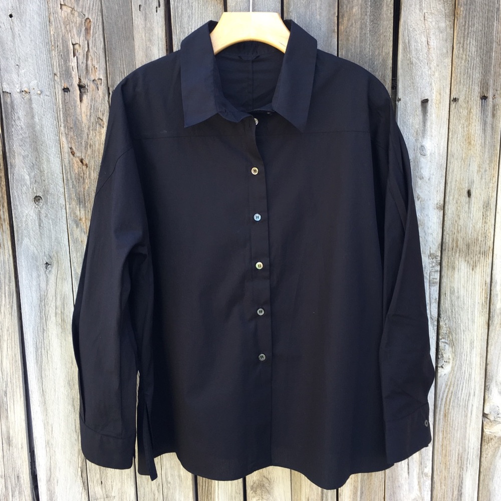 About Design Corp 100% Cotton Tunic Shirt Black